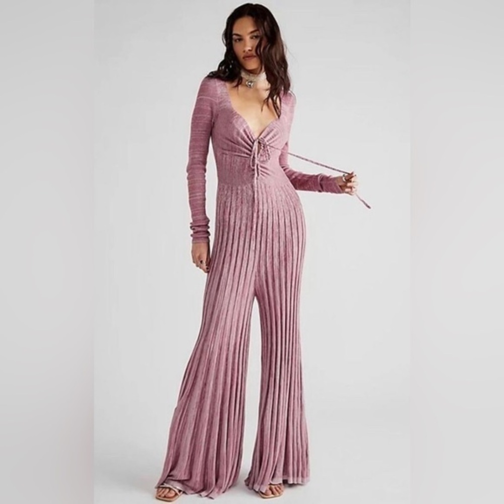 Free People Pink Jumpsuit with Pleated Wide-Leg Design